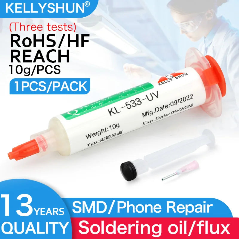 Flux 100% Original KELLYSHUN PCB Soldering Flux 10ml Needle Tube Welding Flux No-Clean Soldering Paste NC 559 558 652 Solder