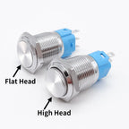 12 16 19 22mm Metal Push Button Switch Press Button Flat High Head 1NO 1NC Momentary Self Reset Locking Latching Black Switch