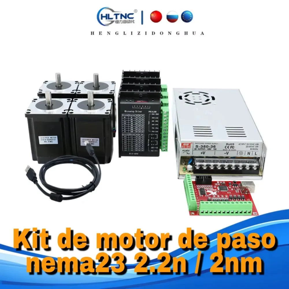 HLTNC CNC Kit 2.2N 2Nm 3A Nema 23 57 X 82mm 76mm Stepper Motor TB6600 DM542 DM556 Driver + 350W Power Supply MACH3 Controller