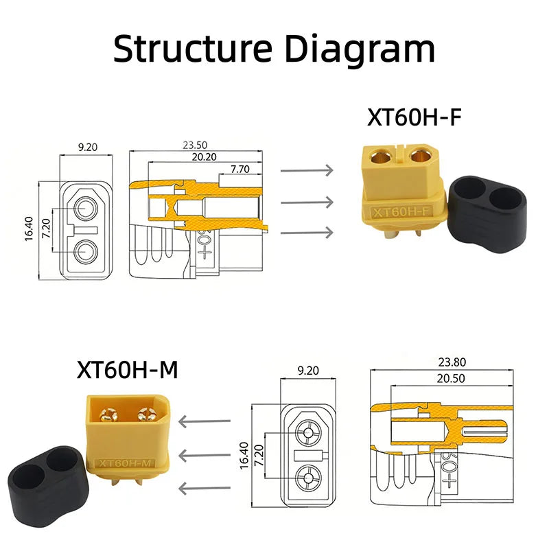 XT60H Connector Plug with Sheath Housing Female Male XT60 Bullet Adapters Connectors for RC Lipo Battery Car Drone Airplane