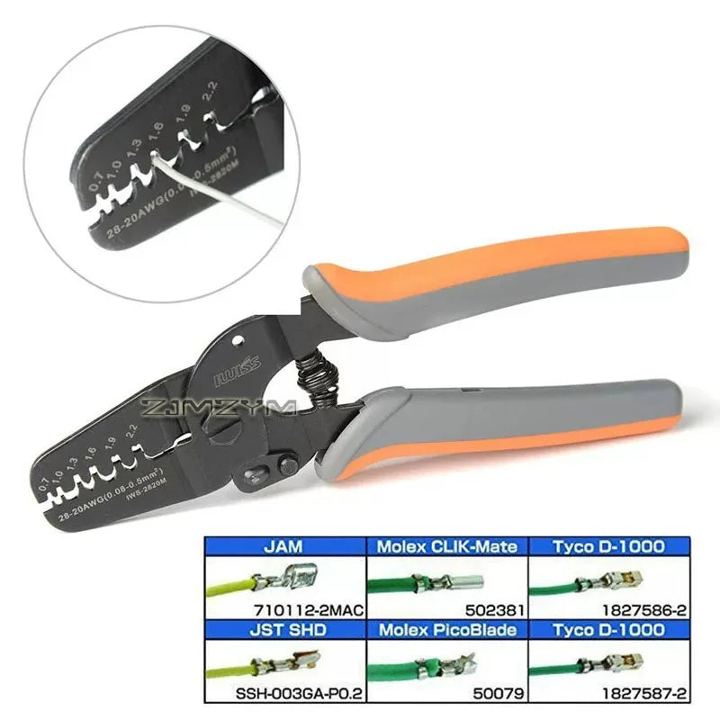 IWS‑2820M Open Barrel Crimping Pliers 28‑20 AWG Crimper for PH2.0 XH JST Molex Terminals for Electronics DIY FPV Drone Wiring