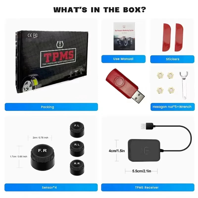 KEBIDUMEI Car Tire Pressure Monitor System USB Android TPMS For Navigation Player Temperature Warning Sensors Car Accessories
