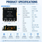 2.1CH Bluetooth Amplifier Board 200W Class D 50W*2+100W Subwoofer Bass Treble USB APP MIC KTV DC12-24V HiFi DIY Speaker