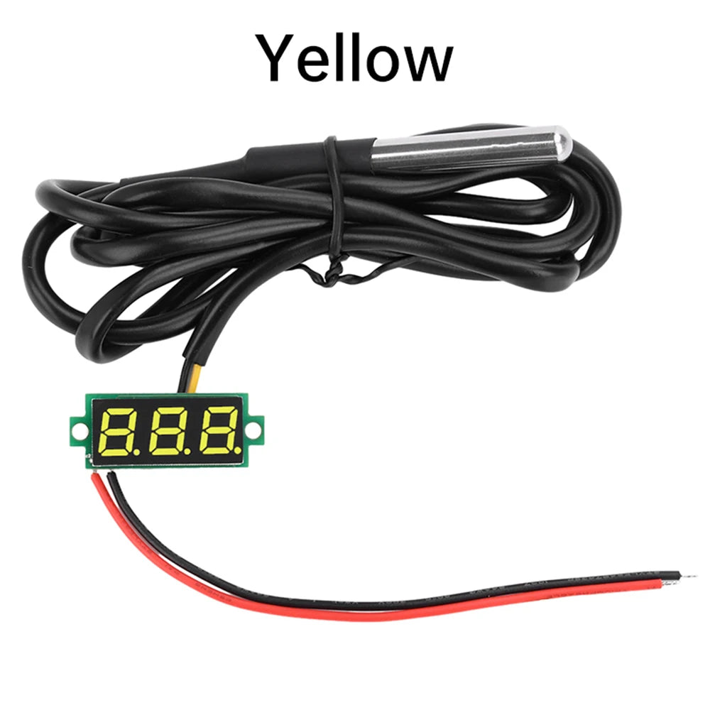 DC4-28V 0.28-inch Mini Two-Line Digital Thermometer Tester LED Display DS18B20 Waterproof Metal Probe -50 ℃~125 ℃