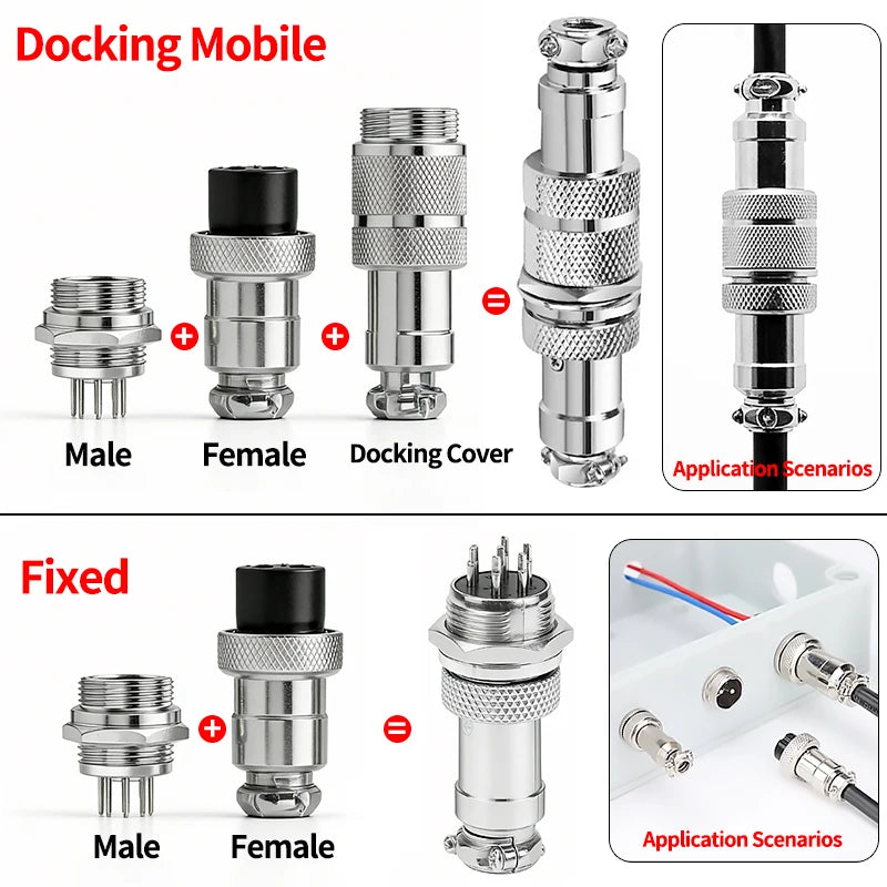 GX16 Male Female Aviation Connector 2/3/4/5/6/7/8/9/10pin Docking Waterproof Plug Socket Fixed Type Metal Cable Wire Terminal