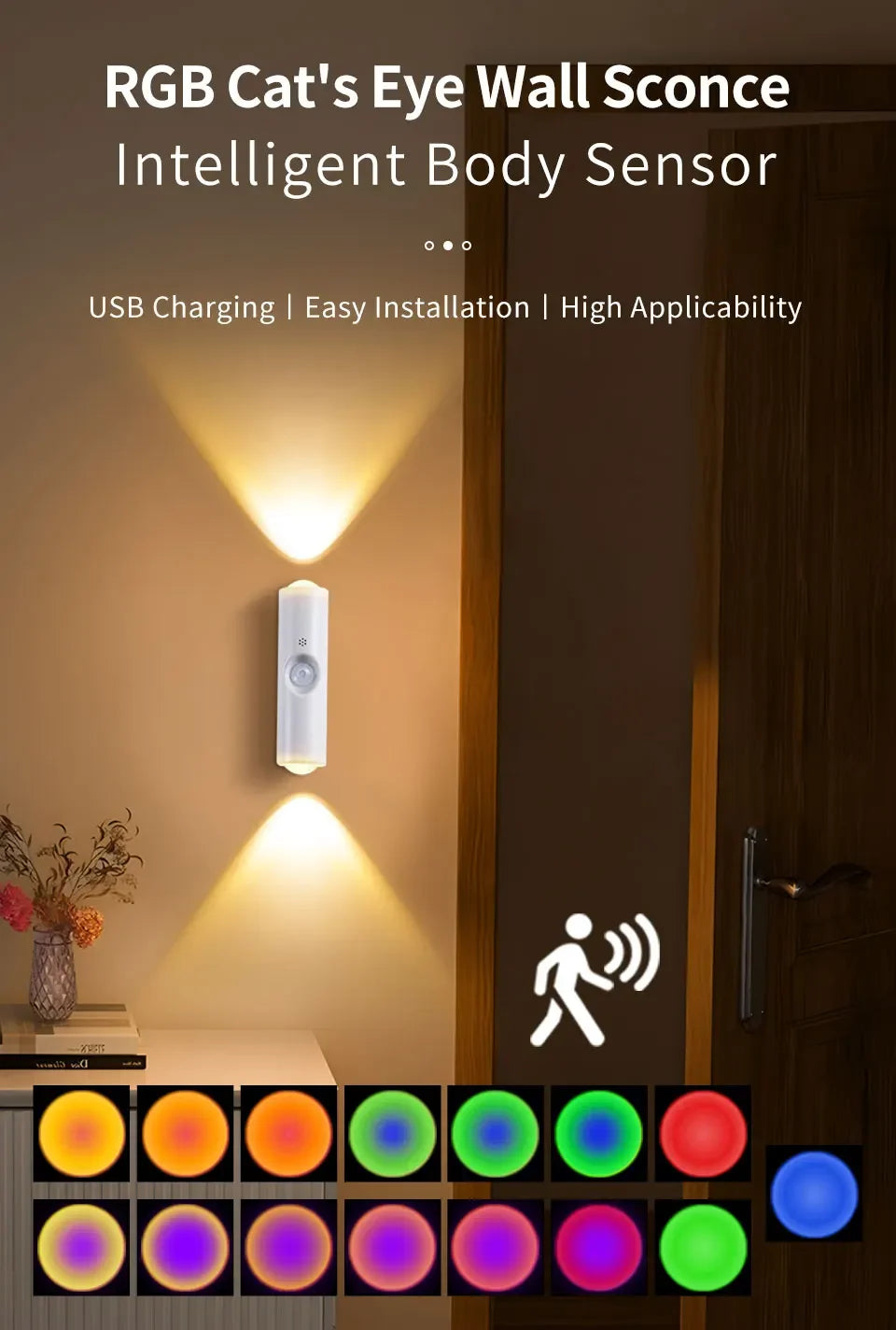 LED Cabinet Light Motion Sensor RGB Magnetic Rechargeable Wall Lamp Hallway Stairs Kitchen Ambient Night Light Home Decor Lights