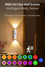 LED Cabinet Light Motion Sensor RGB Magnetic Rechargeable Wall Lamp Hallway Stairs Kitchen Ambient Night Light Home Decor Lights