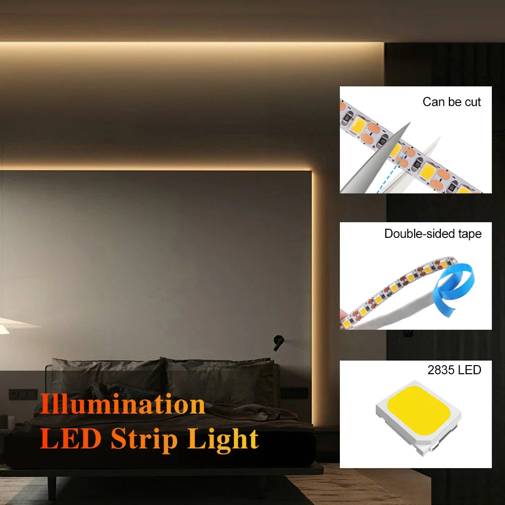 5V 2835 LED Strip Light Ultra Thin 3mm 5mm PCB 1 LED Cut 2835 120LEDs/m 8mm Flexible Tape IP21 Not Waterproof Warm Natural White