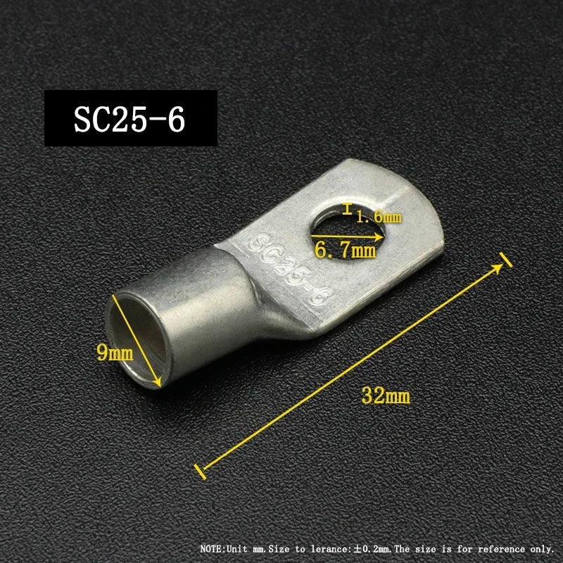 SC Type Wire Nose Terminal SC6 SC10 SC16 SC25 Bare Copper Battery Block Lugs Hole ID 6 8 10 12mm Crimp Wire Connector