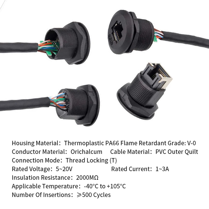 Cat6 Waterproof RJ45 Female Socket Aviation Plug IP67 Ethernet Panel Mount Connector Coupler Extension Cable For Outdoor CCTV