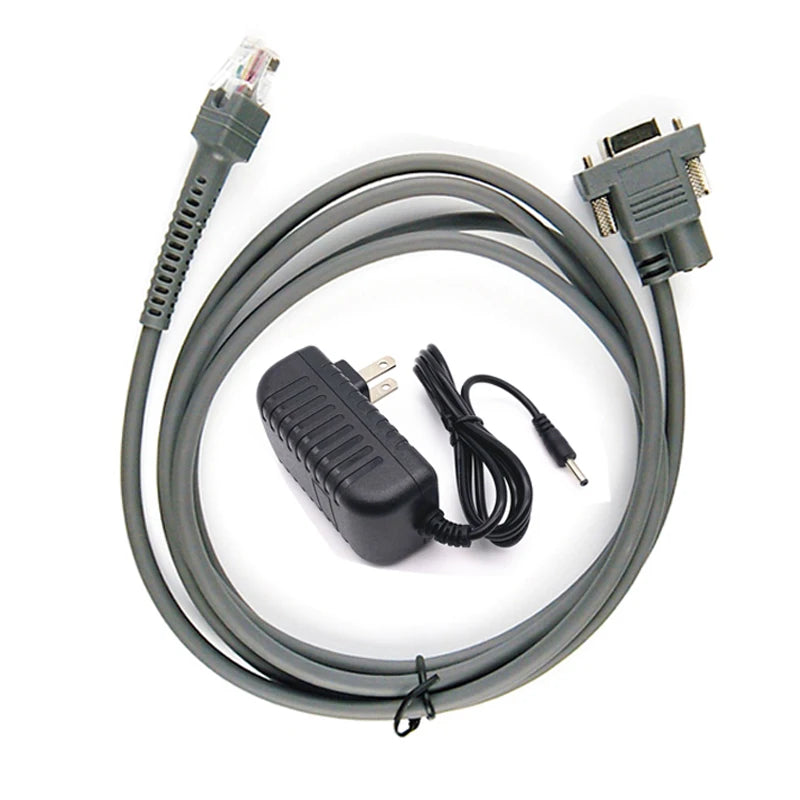 2/3/5M RS232 Straight Harness AC Adapter US EU Plug Power Supply Zebra Symbol LS2208 LS4208 LS9208 Barcode Scanner Serial Cable