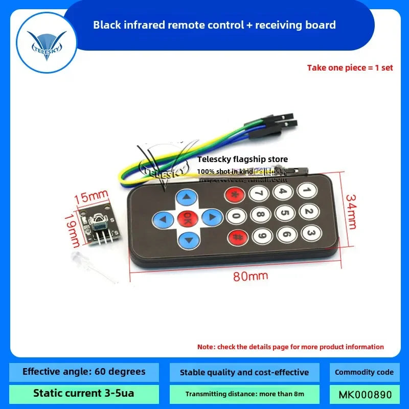 1Set IR Infrared Wireless Transmitter Module Ir Digital 38khz Infrared Receiver Sensor Module with Remote Control for Arduino