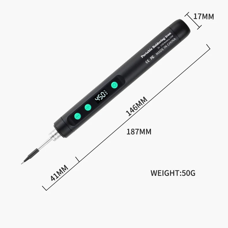 JCD Wireless Soldering Iron Portable 180-450 °C Adjustable Temperature built-in battery with 3Tip Soldering Tool Kit USB-5134