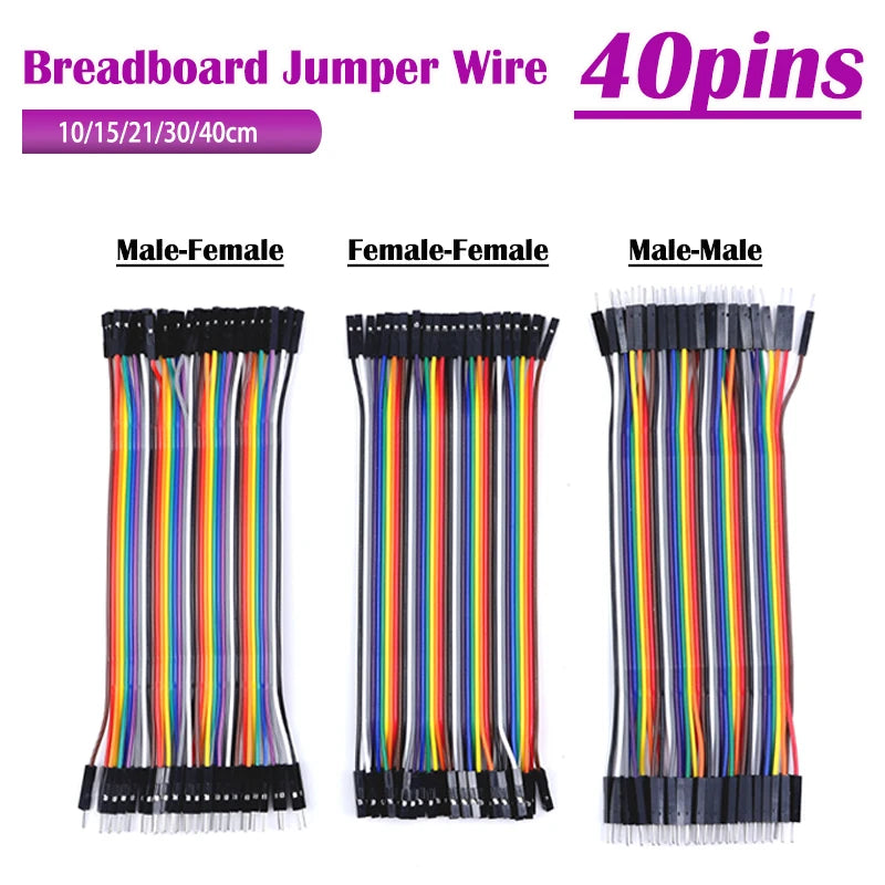 Jumper Wire 40Pins 2.54mm 10/15/21/30/40CM Female To Female, Male To Female, Male To Male Jumper Line Connecting Cable DIY KIT
