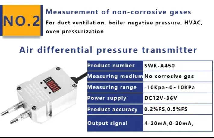 No Display/ LCD Display Air Gas Wind Pressure Differential Sensor 4-20mA 0-10V 0-5V RS485 Differential Pressure Meter Transmitte