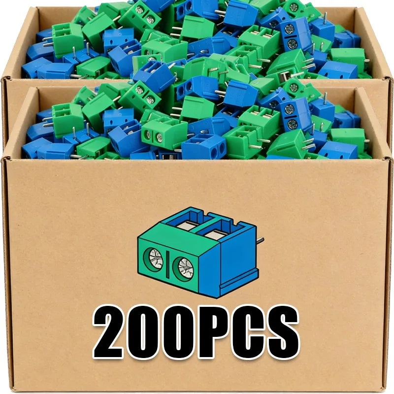 50/200PCS PCB Terminal Block Connector 5mm Straight Pin High Current Plug Assortment Kit KF301 KF306 2Pin PCB Terminal Blocks