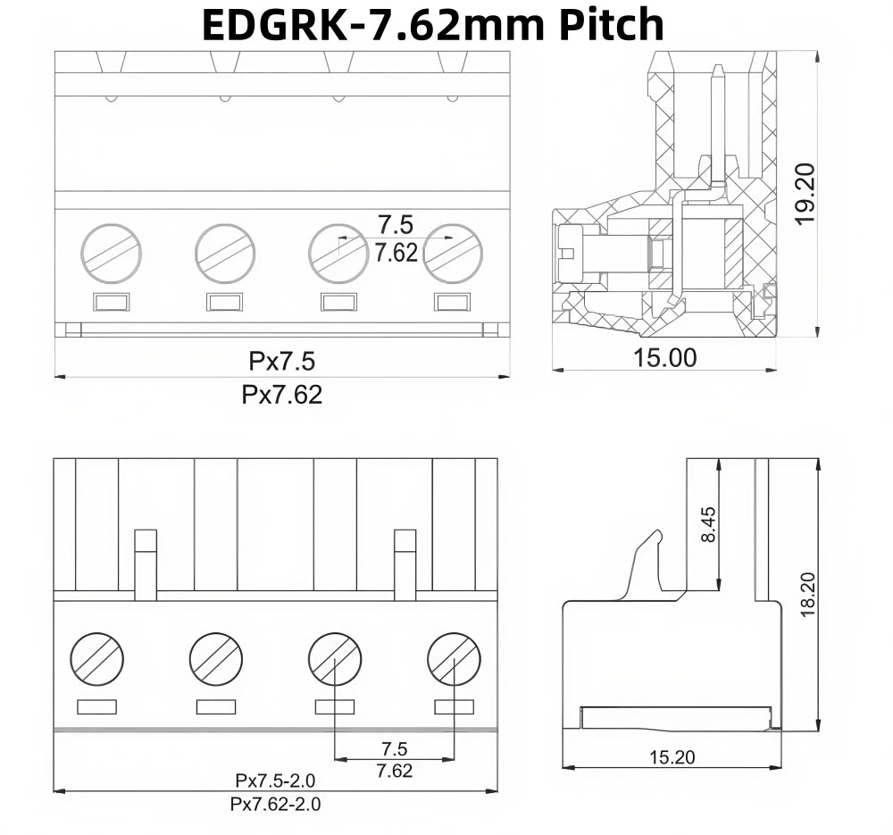1set 2EDGRK 2.54mm 3.5mm 3.81mm 5.08mm 7.62mm Pitch 15EDGRK 2P 3P 4P 5P 6P~12PIN Solderless Docking Type PCB Terminal Connector