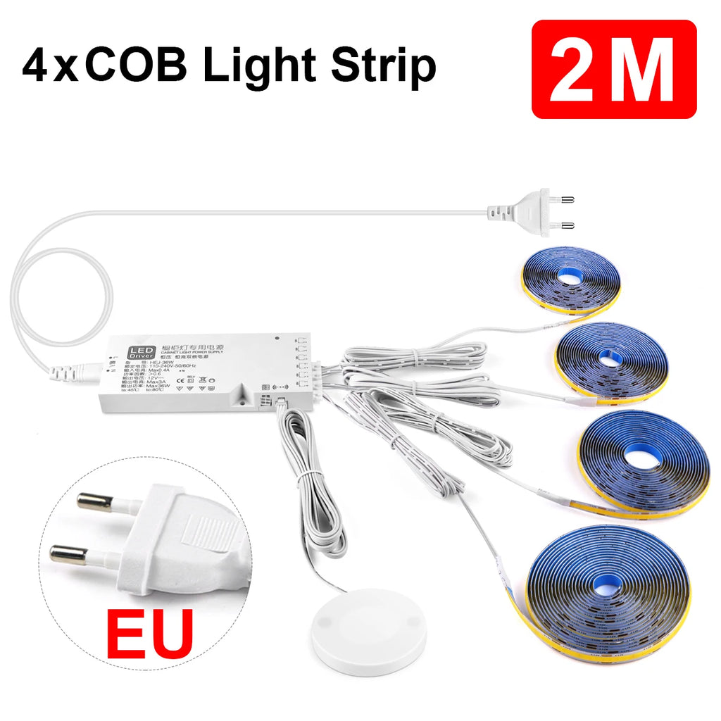 Smart Penetrable Wood COB LED Strip Touch Sensor Light 320Leds/m Warm/Neutral White Parallel Lights Kitchen Backlight Lighting