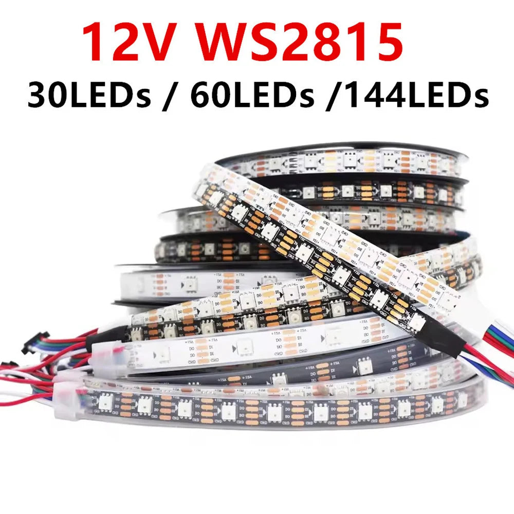 WS2815 DC 12V LED Pixels Strip Light 5050 RGB Individually Smart Addressable IC LED Dual-Signal 30/60/144 Pixels Led/m Tape