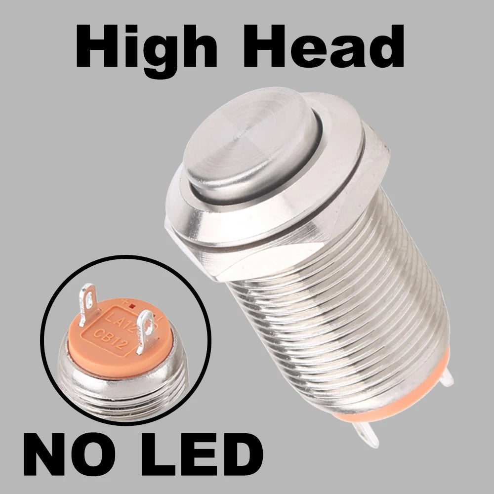 1 pc 12mm metal push button waterproof nickel plated brass switch flat high head Round shape momentary self reset 1NO latching
