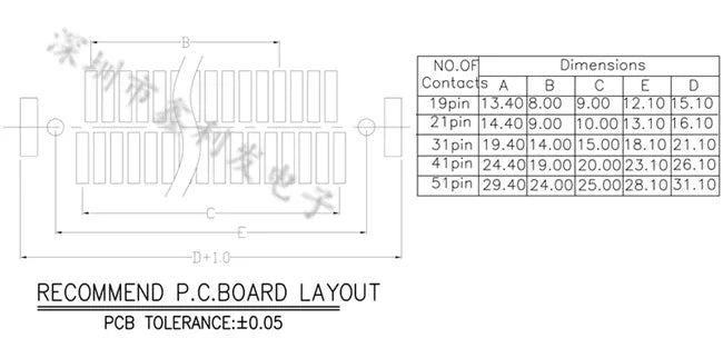 BTB Connector 1.0mm Male Female SMT Board to Board Socket DF 9 - 31/41/51 P Double Row Patch Female