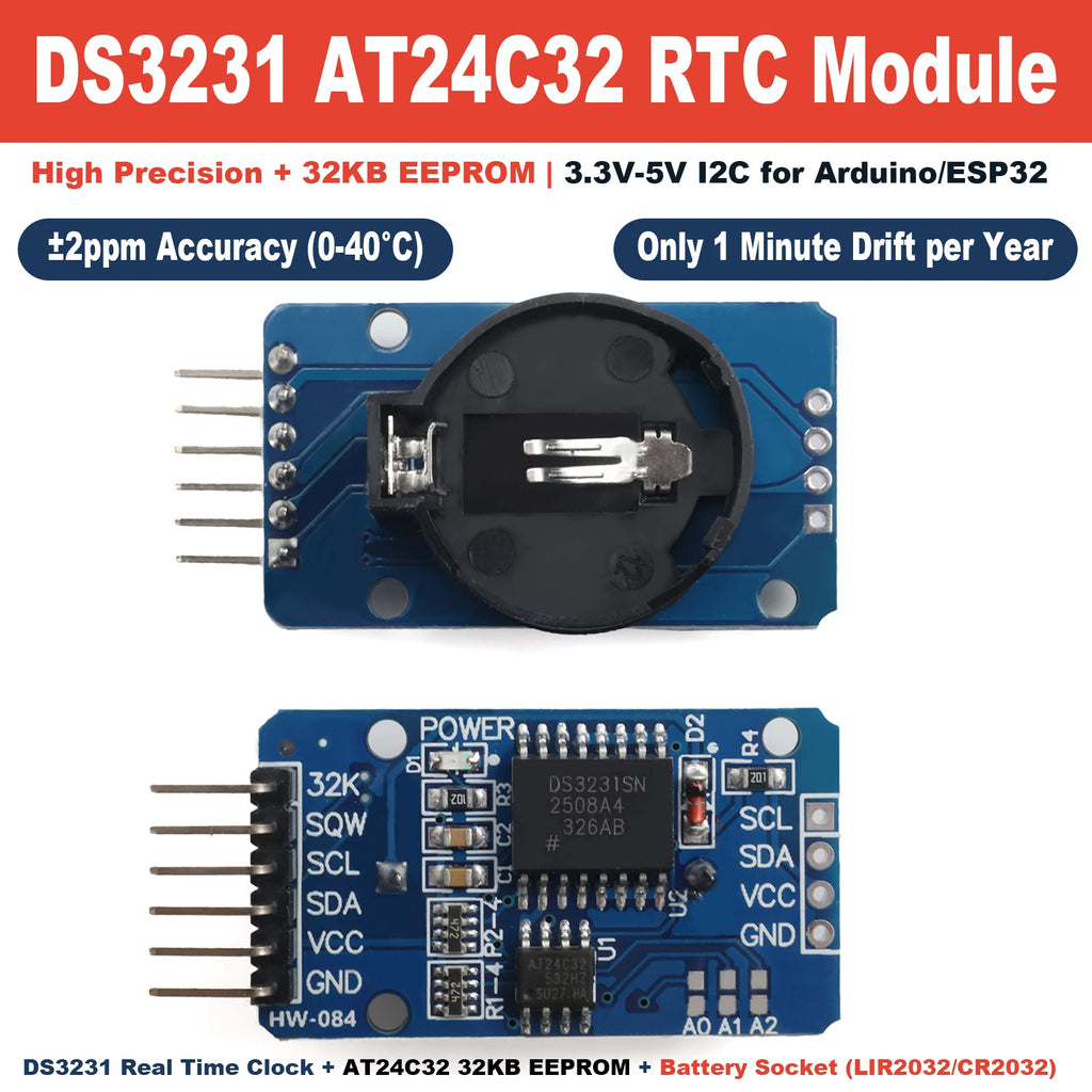 DS3231 AT24C32 IIC Precision RTC Real Time Clock Memory Module Without Battery 3.3V-5V for Arduino ESP32 Temperature Compensated