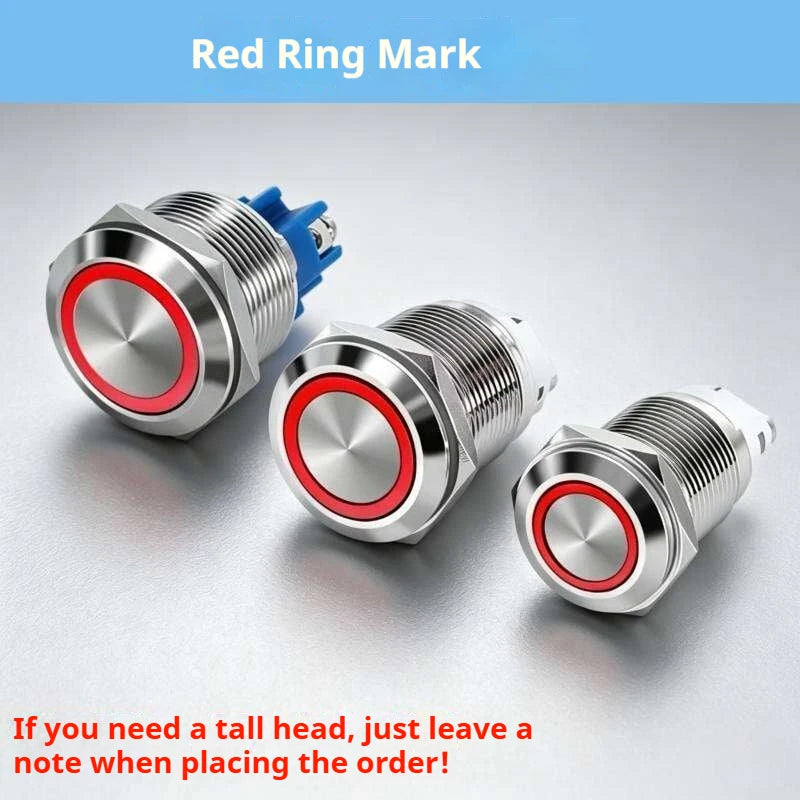 16/19/22MM Push Button Switch Screw Terminal Self-locking Latching Momentary Metal Black 12/24/220V Waterproof Power Start Stop