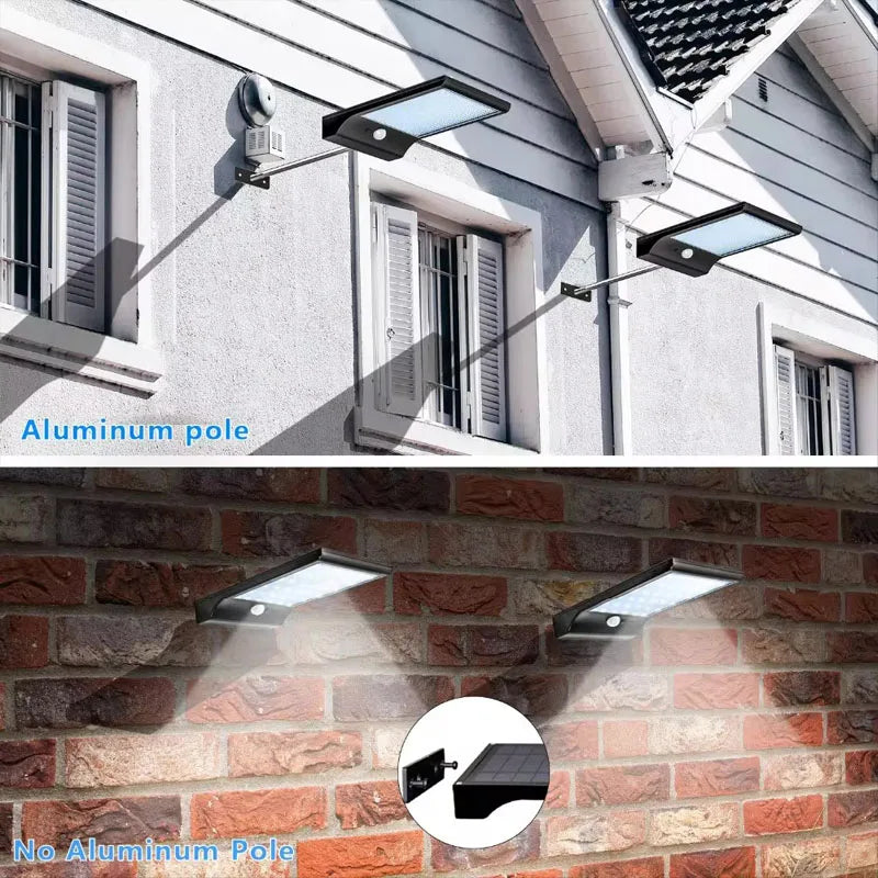 48leds solar street wall lights 450LM 3.5W led solar motion PIR sensor DIM lights Aluminum with pole remote for garden garage