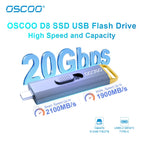 OSCOO PSSD 1TB SSD USB Flash Drive 20Gbps 3D TLC Nand Flash Type C 3.2 Gen2*2 Memory Disk Wireless Portable SSD USB Flash Drive