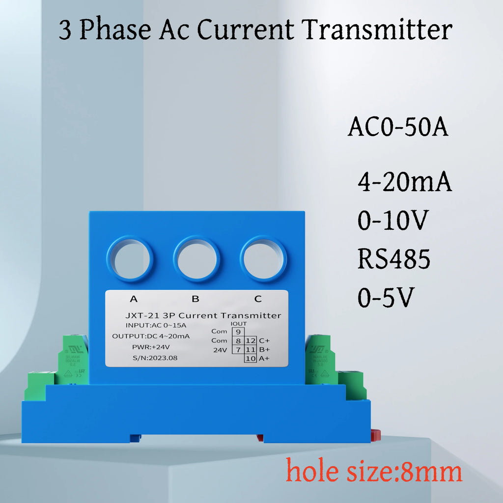 3 Phase Current Transmitter 2A 5A 10A 20A 50A 4-20mA 0-10V 0-5V AC Current Transducer AC Current Sensor
