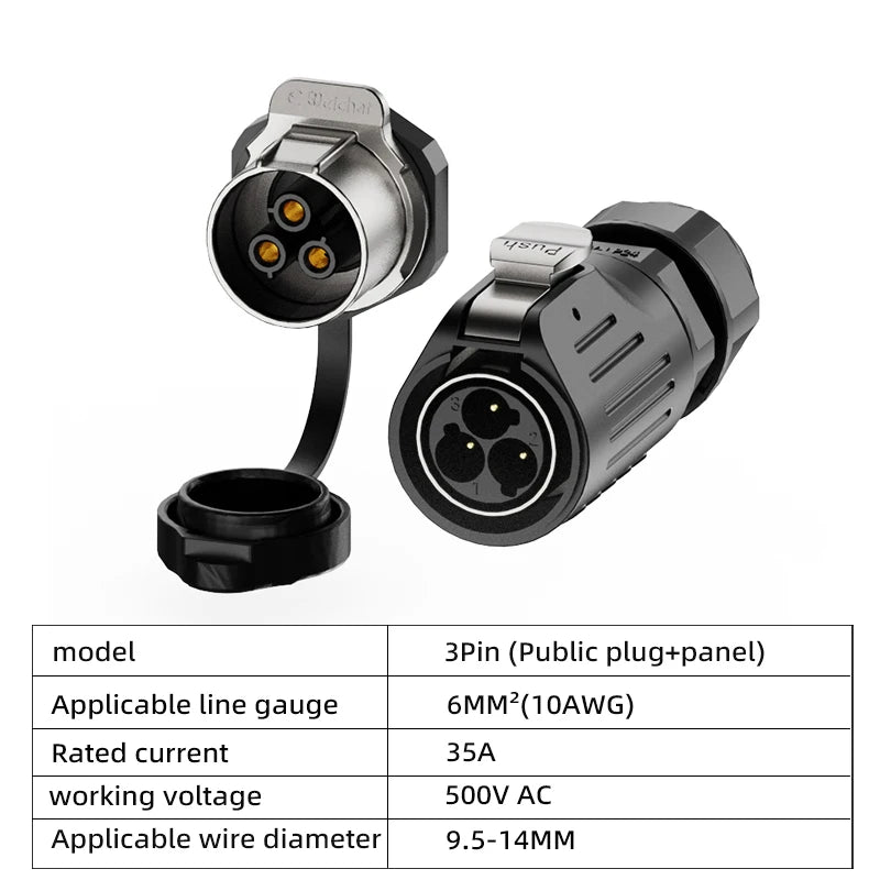 IP68 Power Waterproof Connector Panel Installation, Aviation Plug Socket Cable, Male and Female Heads, No Welding Required