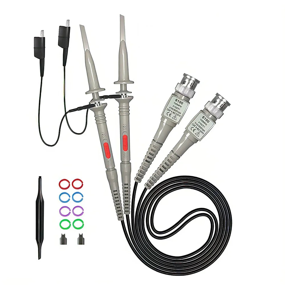 GEYA 2 Pcs 100 MHz Oscilloscope Probe 1X/10X Adjustable Attenuation Switch BNC Clip Test Lead Input Voltage10:1 Scope Probe Kit