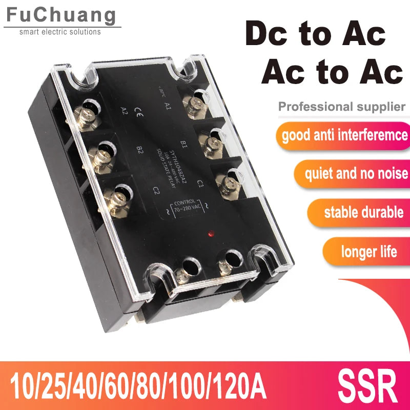 3 Phase Solid State Relay DC Control AC / AC Control AC 10A 25A 40A 60A 80A 100A 120A SSR Photo Isolation Relays Module