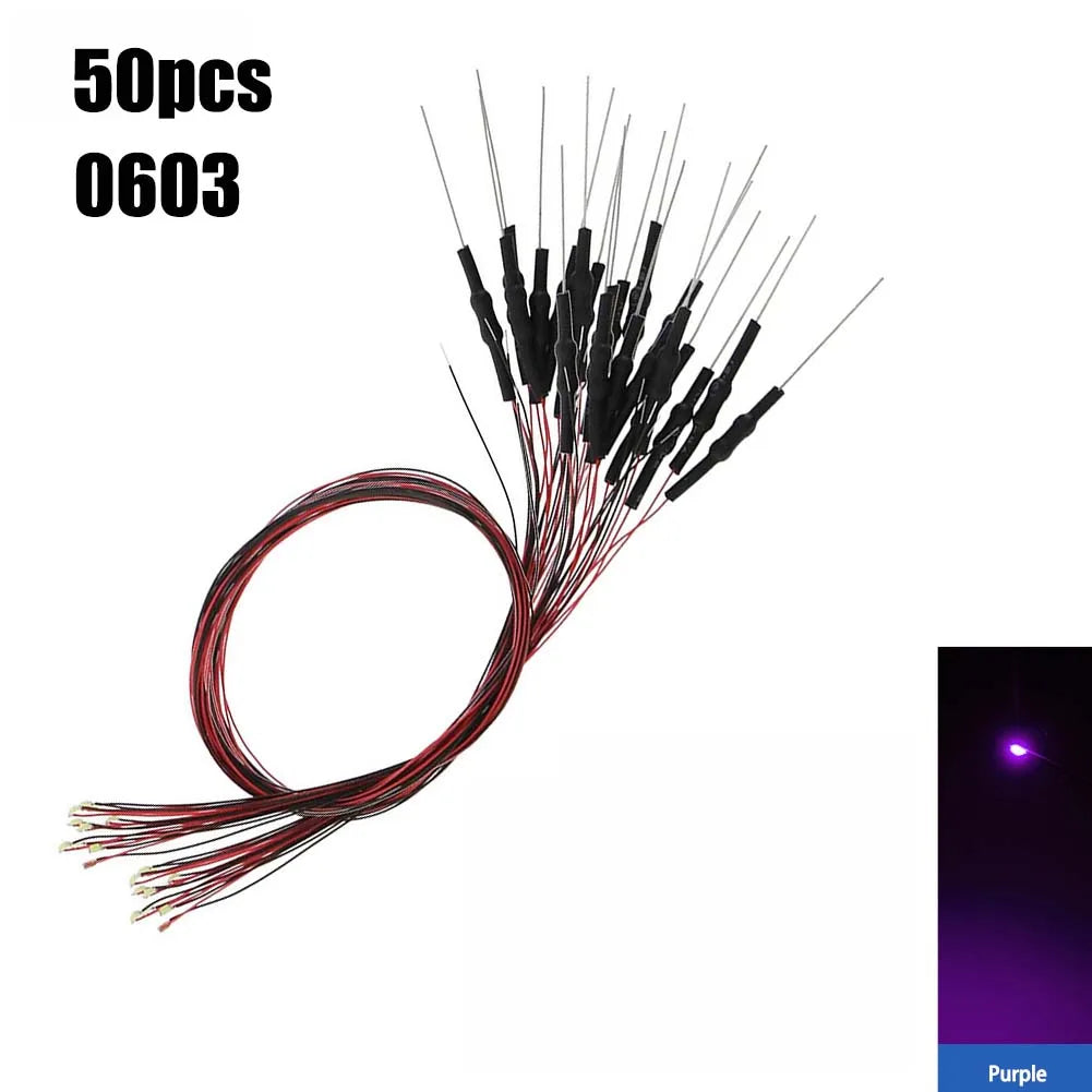 50Pcs 0402 0603 SMD Lamp Wired Micro Litz Led Pre-soldered Chip Wired 12V 30cm Railway Model Toy Light DIY Leads with Resistance