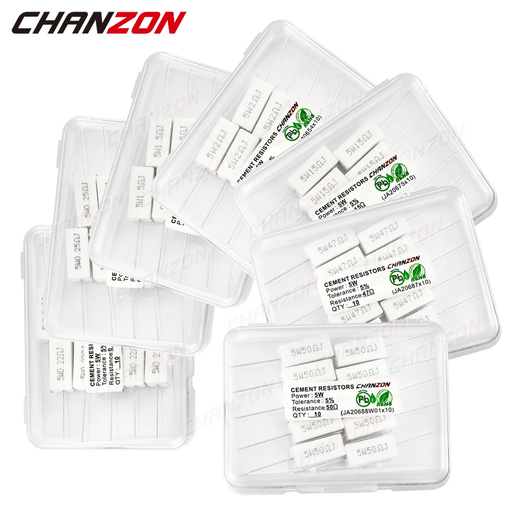10Pcs 5W 5% Cement Wirewound Resistors 0.1 0.22 0.33 0.47 0.5 10 50 100 330 1K 10K Ohms 5Watt Fixed Wire Wound Ceramic 5 W Watt