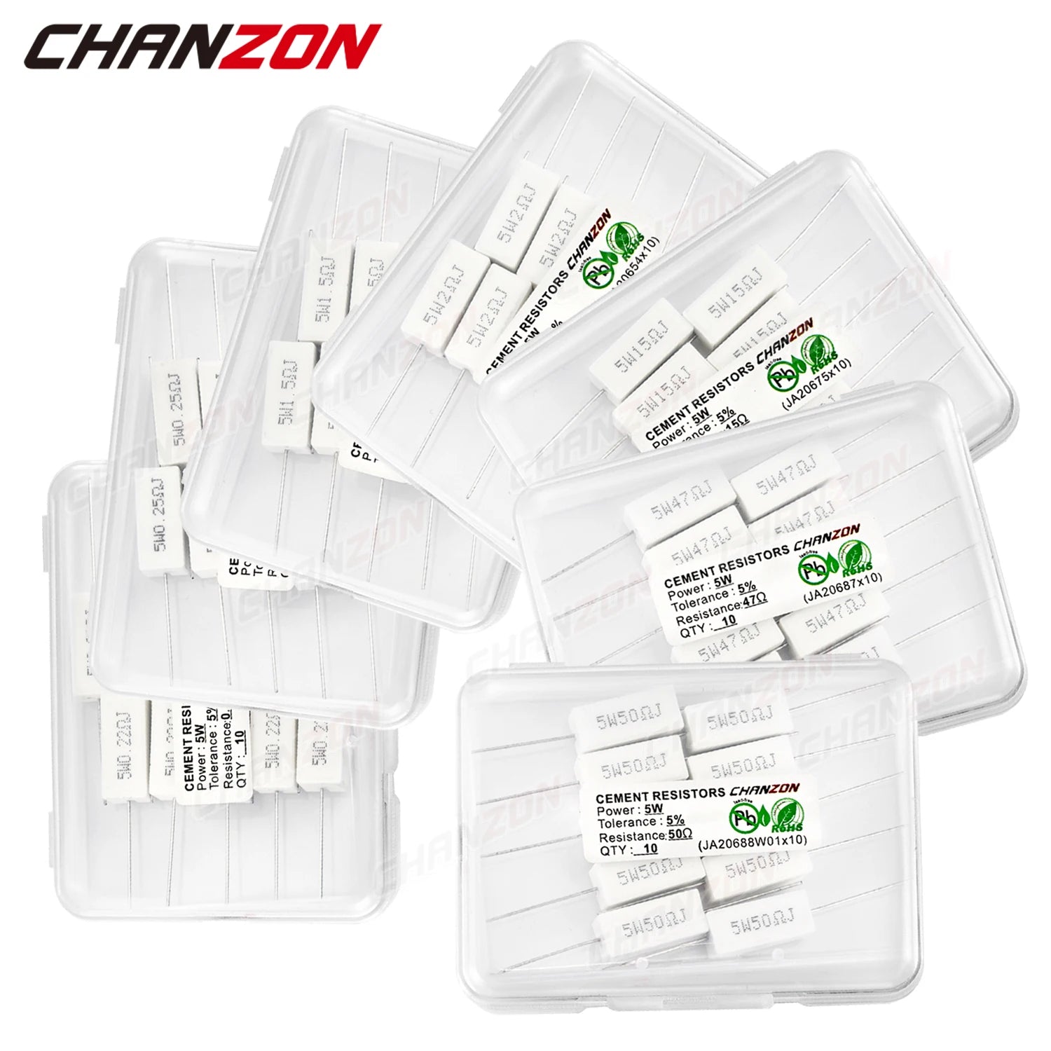 10Pcs 5W 5% Cement Wirewound Resistors 0.1 0.22 0.33 0.47 0.5 10 50 100 330 1K 10K Ohms 5Watt Fixed Wire Wound Ceramic 5 W Watt