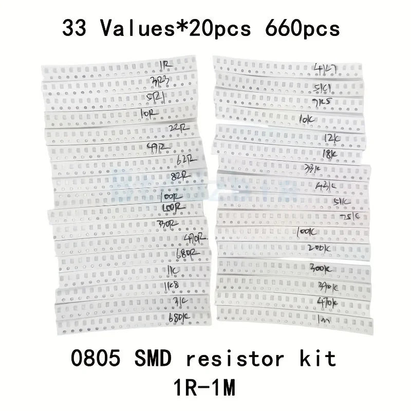 660PCS SMD Resistor 0603 0805 1206 1% Resistance Assorted Kit 1 Ohm - 1M Ohm Chip Resistors