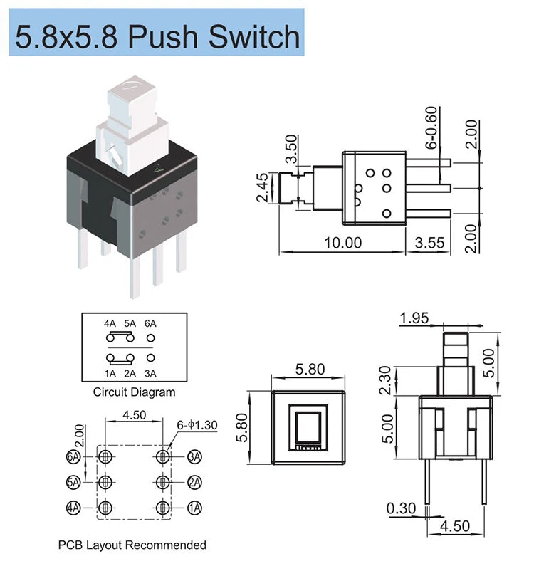 Tact Tactile Mini On Off Self-Locking Switch Push Button Momentary Latching 5.8*5.8/7*7/8*8/8.5*8.5mm DIP 6 Pin