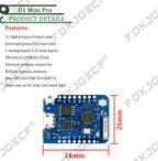 WEMOS D1 Mini Pro 4M 16M Bytes External Antenna Connector NodeMCU Based ESP8266 ESP-8266EX CP2104 WIFI Development Board Micro