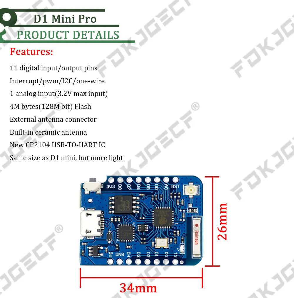 WEMOS D1 Mini Pro 4M 16M Bytes External Antenna Connector NodeMCU Based ESP8266 ESP-8266EX CP2104 WIFI Development Board Micro