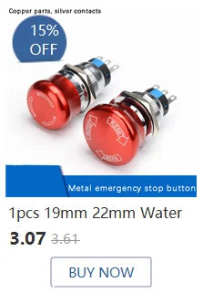 1pc 16mm 19mm 22mm Waterproof Metal Latching Emergency STOP Mushroom Push Button Switch Button Switch Knob Rotary Switch