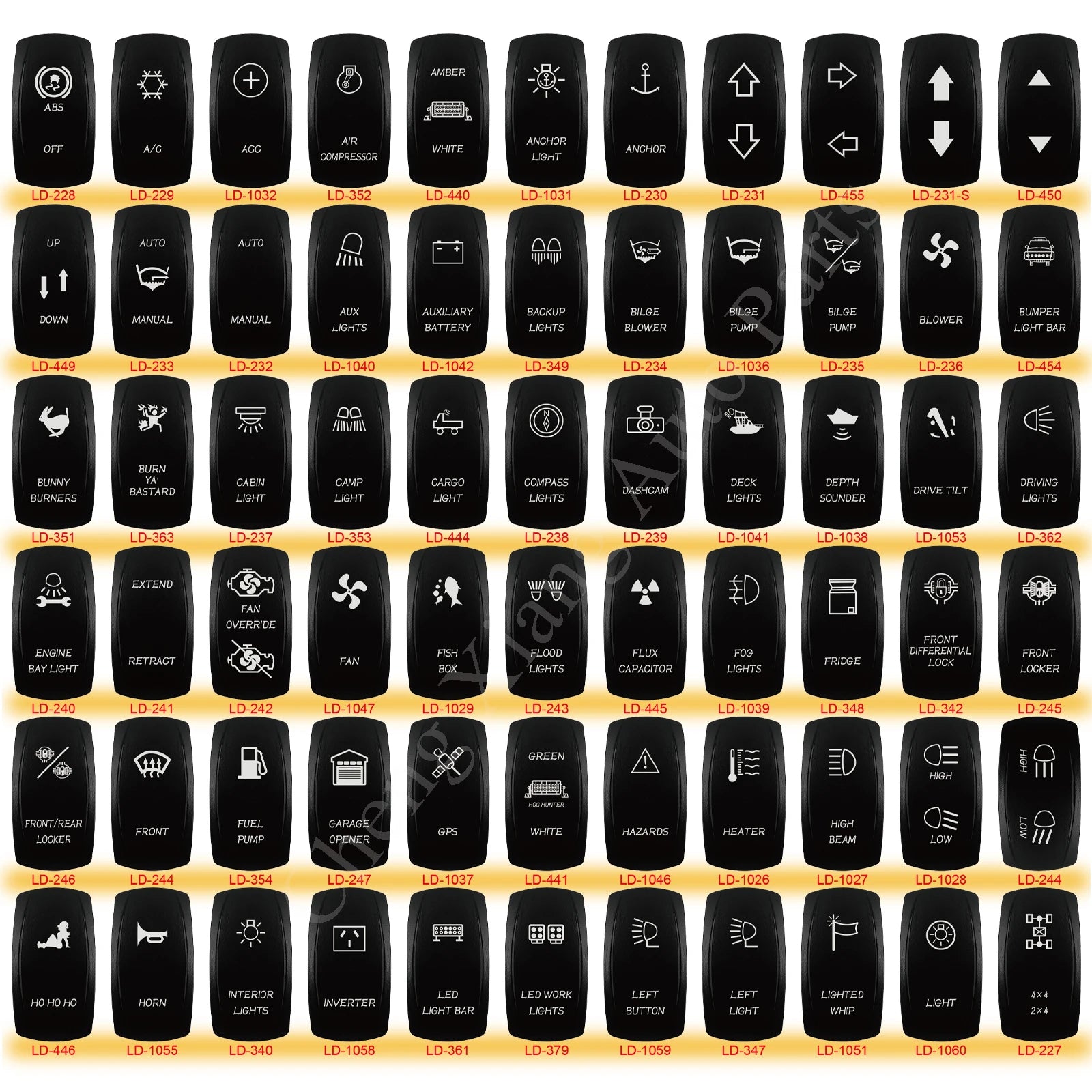 12V-24V Orange Led Rocker Switch Waterproof 20A Amber Light SPST DPDT Toggle Key for Car Boat ATV Camper Motorhome Auto Machine