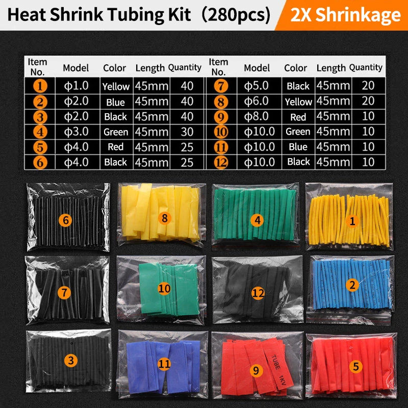 GREENER 127/580/800pcs 2:1 Heat Shrink Tubing Kit Polyolefin Colorful Flame Retardant Waterproof Wire Cable Sleeve For Home DIY
