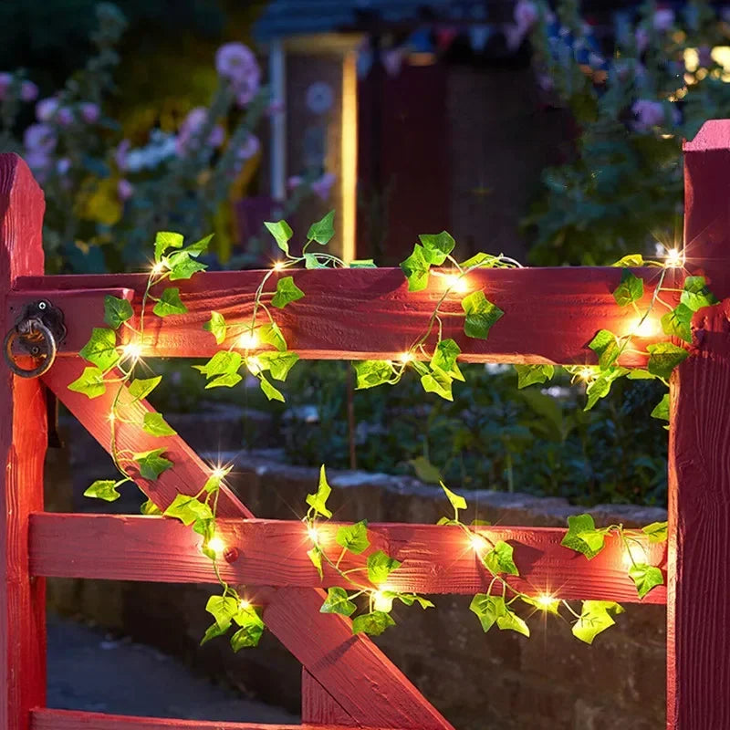 10M/5M/2M Green Leaf Fake Plants String Light Battery Powered Waterproof String Light For Wall House Room Office Birthday Decor