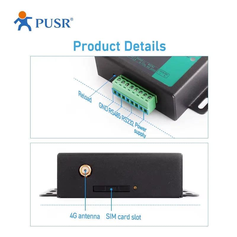 PUSR Industrial RS485 RS232 CAT4 Serial to 4G LTE Cellular Modem WiFi Global Frequency Modbus RTU to TCP USR-G786-G