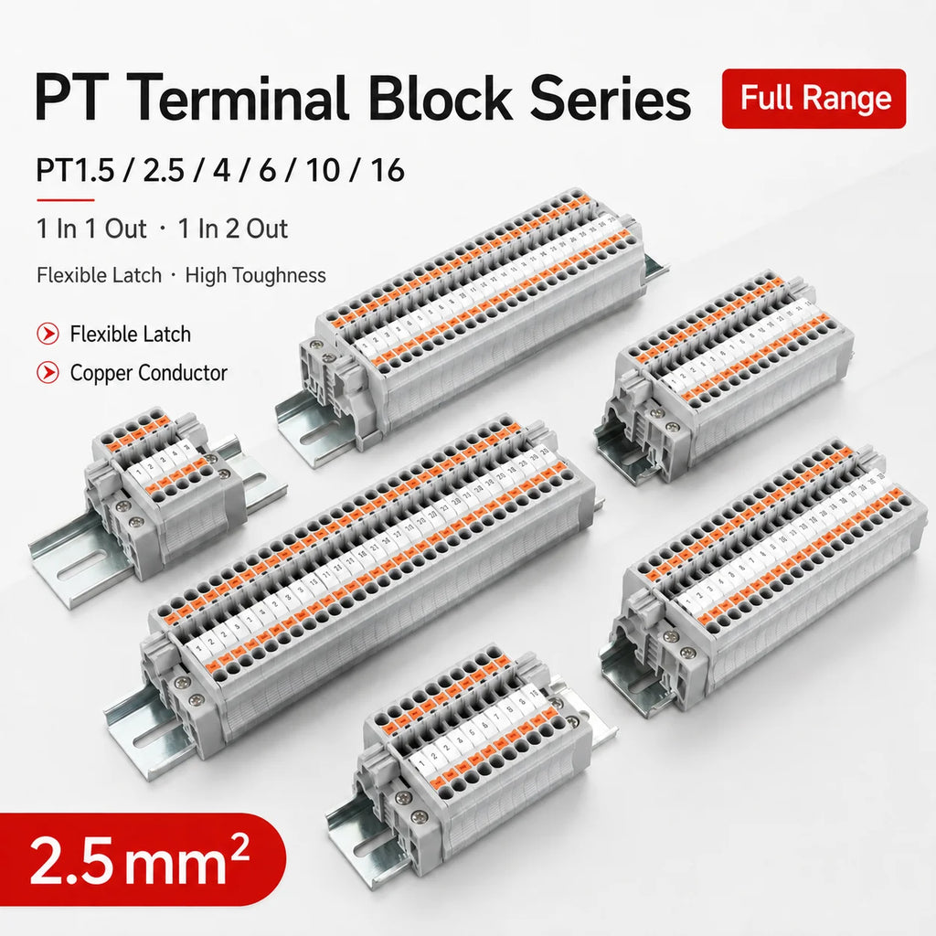 1-50Pcs PT2.5 Feed Through Terminal Block Push In Spring Connector 800V 32A 0.2-2.5mm2 DIN Rail NS35 Screwless Electrical Wiring