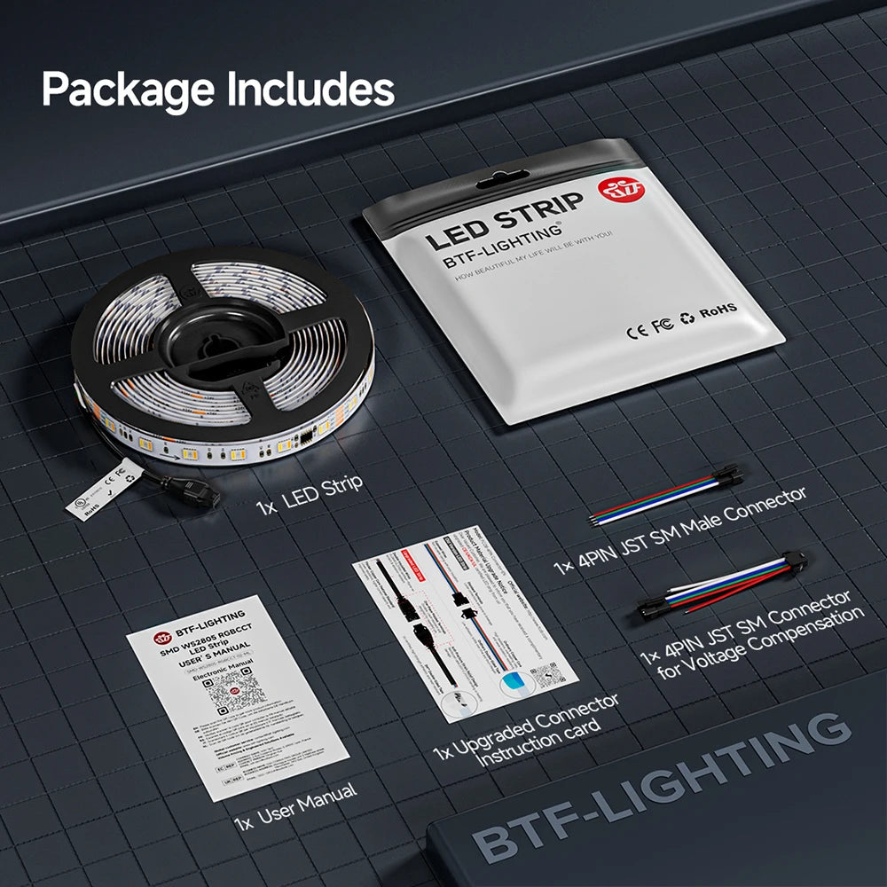WS2805 Pixels LED Strip Light RGBCCT 5 in 1 Addressable LED Lights Dual Signal RGB WW CW 3000K-6500K DC12V 24V 1 IC to 3/6/7 LED