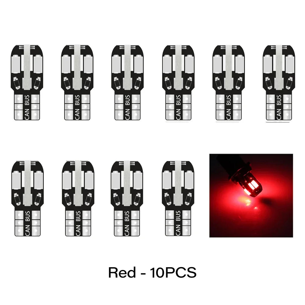 10PCS W5W T10 LED Bulbs Canbus 5730 8SMD 12V 6000K for Car Turn Signal Reading Brake Trunk Hood Width Clearance Lights