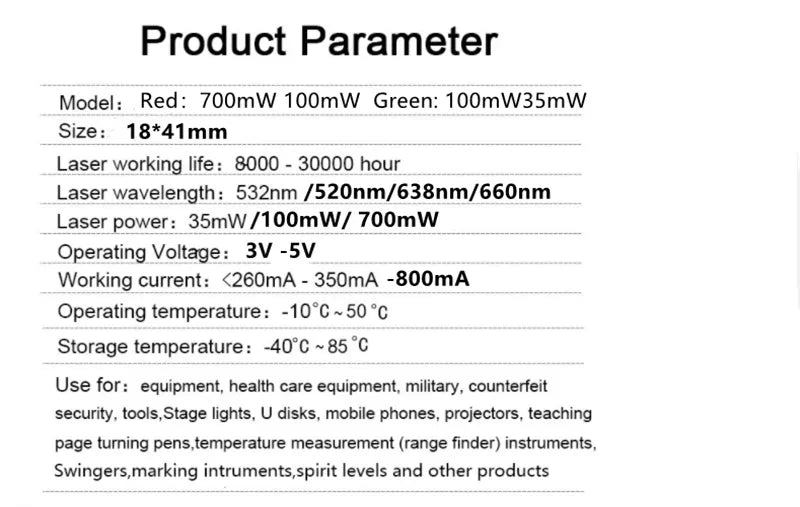 532nm 35mW Green Laser Module 3-5V Copper Laser Spot  Irradiation Positioning Lamp Laser Diode Light Emission Aiming Accessories