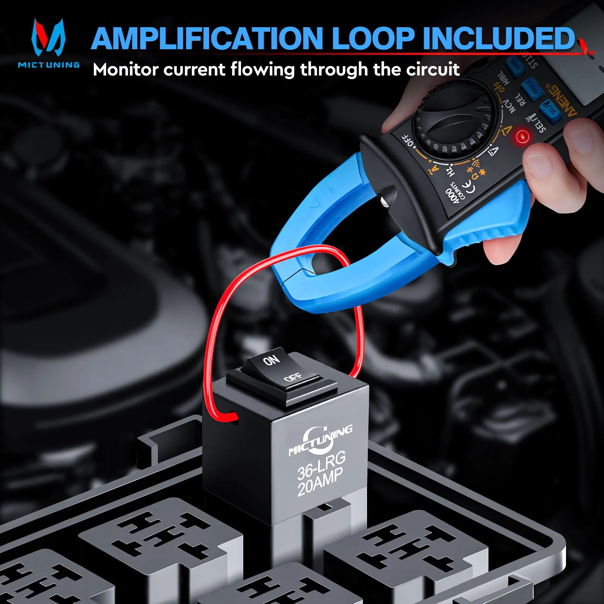MICTUNING 9038A 12V Relay Bypass Switch Kit with Current Loop, 6-Piece, Fuel Pump Relay Bypass Main Switch, Diagnostic Test Tool